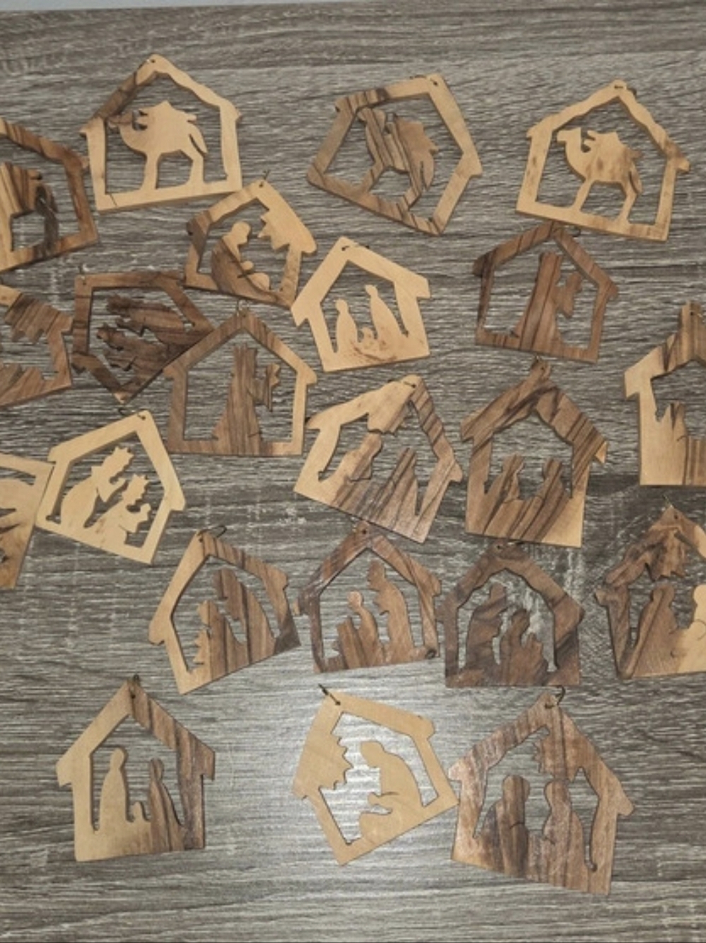 Lot of 22 Olive Wood Bethlehem Christmas Nativity Ornaments SEE DESCRIPTION